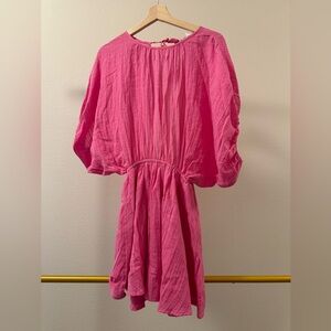 NWT Aerie dress small Pink Gauze backless with balloon sleeve